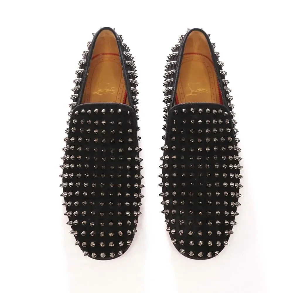 $1,395 LOUBOUTIN - Black Suede Dandelion Spikes Loafers - US 11.5 (44.5EU)